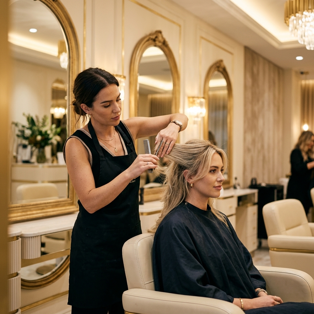 Stylist attending to a client at Luxe Beauty Studio